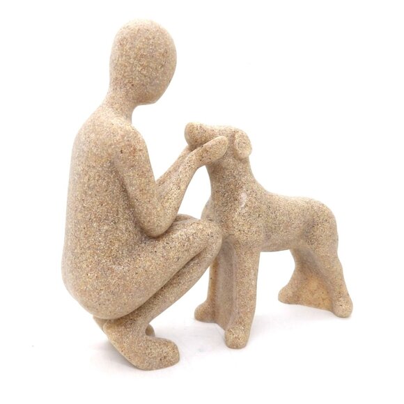 Modern art Man and Dog Sculpture Figurine Resin New - Picture 2 of 3